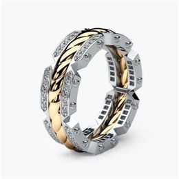 European and American Fashion Men Modern Two Tone Diamond Rope Ring Engagement Wedding Jewelry Rings Size 6-13235i