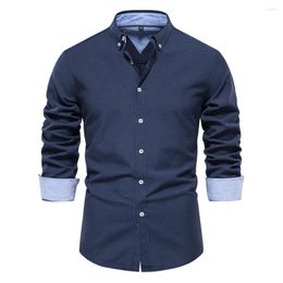 Men's Casual Shirts Autumn Long Sleeved Oxford Shirt Pure Cotton Solid Colour Versatile Social Designer Clothing Lapel