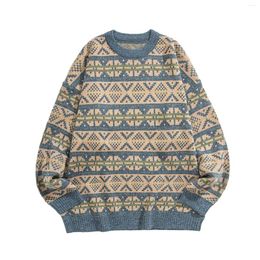 Men's Sweaters Mens Pullover Sweater Vintage Digital Print Pattern Loose Knitted Korean Fashion O Neck Woollen Knitting Jumper Sueter
