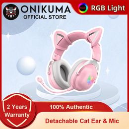 Earphones Onikuma B20 Bluetoothcompatible Headphones with Detachable Cute Cat Ear Wireless Earphone Headset for Computer Gaming Pc Gamer