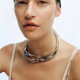 Necklace ZAA Metal Vintage Silver Colour Thick Choker Necklaces For Women 2023 Trend Statement Jewellery Neck Accessories