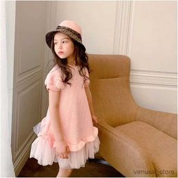 Girl's Dresses Spring and Summer 2022 New Child Girls Pink Western Style Girls Mesh Short-sleeve Princess Dress Kids Vestidos