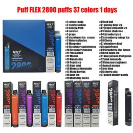 Vape jednorazowe puff elektroniczne papierosy puff flex 2800 Puffs Puffs QST 850 mAh urządzenie baterii Vape Pen with bezpieczeństwo 8 ml jednorazowe UE Warehouse 37 kolory