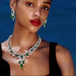 Wedding Jewellery Sets Vintage Lab Emerald Diamond set 14K White Gold Earrings Chocker Necklace For Women Bridal Engagement 231216