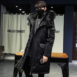 Men's Down Parkas Men's Winter Warm Jacket Thick Casual Hooded Long Down Windbreaker Men Coat Brand Oversized Black Windproof Men Parkas 231218