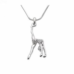 Double Nose Arrival Metal Inlay Women Figure Gymnastic Girl Charm Necklace Gym Jewellery Pendant Necklaces299n