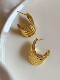 Stud Vintage metallic versatile gold-plated ribbon rhinestone geometric ribbon light luxury stud earrings 231218