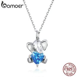 Necklaces Bamoer Ocean Blue Heart Cz Elephant Pendant Necklace for Women Sterling Sier Animal Sier Jewelry Collar Bsn180