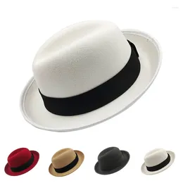 Berets 2023 Casual Fashion Classic Gentleman Autumn Winter Short Brim Felt Fedora Hat Men Elegant Solid Color Panama Vintage Top