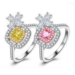 Cluster Rings HOYON 14k White Gold Colour Bowtie Micro-set Diamond Ring For Women Rose Pink Topaz Gemstone Wedding Fine Jewellery Gift