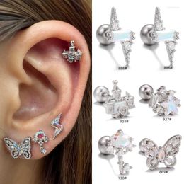 Stud Earrings 20G For Sensitive Ears Butterfly Key Shaped Cubic Zirconia Ball Screw Back Stainless Steel Earring EGD0886