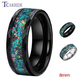Rings Black Hammer Ring Multi Facet Tungsten Wedding Band for Men Women with Galaxy Series Opal Inlay 8mm Comfort Fit