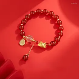 Link Bracelets 2024 Chinese Style Dragon Year Luck Bracelet Light Luxury Red Crystal Beads Prayer For Women Christmas Gift