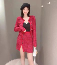 Skirts Women's Suit 2023 Fall And Winter Red Sweet Long-sleeved Knitted Short Jacket Skirt