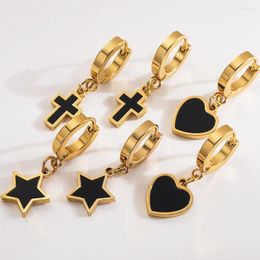 Hoop Earrings Modern Style Simple Cross Stainless Steel For Women Star Love Drop Gift Younth Jewelry Accessories