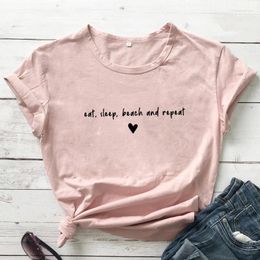 Women's T Shirts Eat Sleep Beach And Repeat T-Shirt Lazy Sayings Vacation Tees Women Fashion Casual Cotton Vintage Top