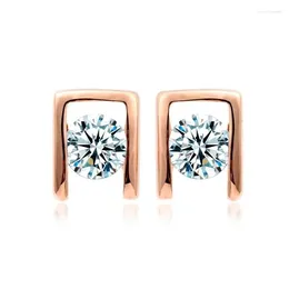 Stud Earrings Cute Slim Rose Gold Colour U Set CZ For Women Girls Kids Jewellery Aros Aretes Orecchini Oorbellen Kolczyki Korean