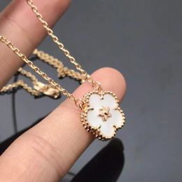 Luxury plum blossom designer Girls white flower pendant choke necklace elegant women Love 18K rose gold pink VC logo engrave chain Fashion summer Jewellery