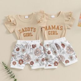 Clothing Sets 2023-11-21 Lioraitiin 0-18M Born Baby Girl Clothes Infant Summer Outfit Ribbed Shorts Set Daddys Girls Romper Floral Suit