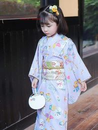 Ethnic Clothing 2023 Children Japanese Kimono Dress National Flower Print Yukata Bathrobe Haori Japan Uniform Cosplay Costume