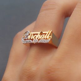Wedding Rings Custom Nameplate Name Ring Stainless Steel Jewellery Personalised 3D Name Rings Women Men Chunky Anel Masculino Christmas Gift 231218