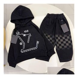 Childrens Autumn And Winter Long Sleeves Pants Classic Plaid Letters Casual High-Quality Brand Two-Piece Set Size 90-150Cm Drop Deli Dhaiz