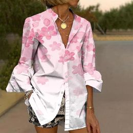 Women's Blouses Vintage Women Long Sleeve V Neck Button Down Tops Boho Elegant Oversized Loose Tunic Bluzka Damska Female