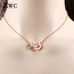 ZWC Fashion Charm Roman Digital Double Circle Pendant Necklace for Women Girls Party Titanium Steel Rose Gold Necklaces Jewelry234O
