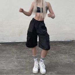 Women's Shorts Solid Black Y2K Streetwear Multi Pockets Women Cargo Pants High Waist Summer Sport Sweatpants In Outerwear