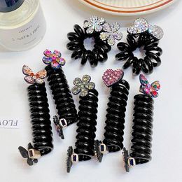 Hair Accessories Rhinestones Flower Heart Butterfly Strip Telephone Line Band For Women Tie Elastic Scrunchie