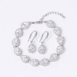 Earrings & Necklace WEIMANJINGDIAN Teardrop Cubic Zirconia CZ Crystal Wedding Bracelet And Earring Bridal Jewellery Set Bridesmaid G325T