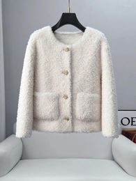 Women's Fur 2023 Simple Sheep Fleece Coat Short Round Neck Lamb And Wool Integrated Young