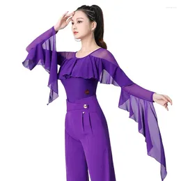 Stage Wear 2023 Professional Latin Dance Costume Female Adult Practice Clothes Long Sleeve National Leotard