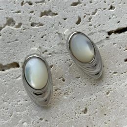 Stud Earrings Cool Armour With Shiny Silver Colour Green Shell Design Inlaid Mother Exquisite Simple Fashionable