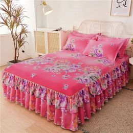 Bedspread 3Pcs/Set Bed Skirt with 2Pcs Pillowcases Wedding Bedspread Bed Sheet Mattress Cover Full Twin Queen King Size Bedsheets Romantic 231218