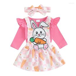 Clothing Sets Baby Girls Easter Outfit Long Sleeve Romper With Cartoon Plaid Overall Dress