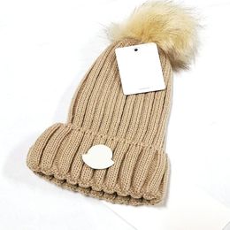 Designer Winter Knitted Beanie Woollen Hat Women Chunky Knit Thick Warm Faux Fur Pom Beanies Hats Female Bonnet Beanie Caps 6 Colours High 2023