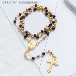 Pendant Necklaces Rosary Necklace Jesus Christ Cross Pendant Necklaces Alloy Bead Long Chain Mens Women Virgin Mary Christian Fashion JewelryL231218