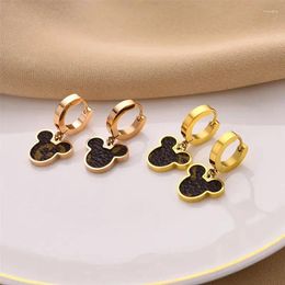 Hoop Earrings Fashion Leather Insert Mice Charm Earring Titanium Steel Pendant Jewelry For Women Girls Gift