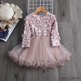 Girl's Dresses Flower Princess Long Sleeve Dresses For Girls Kids Autumn Party Tutu Christmas Costume Children 2-7 Year Winter Casual Clothes