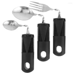 Dinnerware Sets 3 Pcs Bendable Cutlery Portable Silverware Spoon Fork Rubber Handle Utensils Adults Elderly Adaptive Stainless Steel