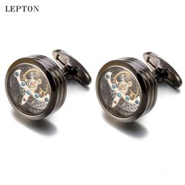 High quality Movement Tourbillon Cufflinks For Mens Wedding Groom Mechanical Watch Steampunk Gear Cufflinks Relojes Gemelos CJ1911313N