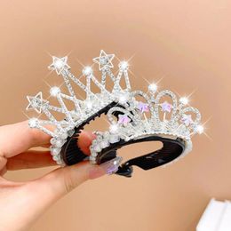 Hair Accessories Party Princess Pearl Sweet Hollow Out Crystal Bun Clip Crab High Ponytail Fixed Artefact Children's Crown Kids Claw