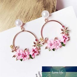 Korean Jewellery Zircon Pearl Heart Crystal Flower Pottery Pearl Earrings For Women Statement Ear Jewellery Whole272z