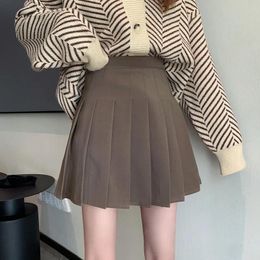 Pants Houzhou Pleated Mini Skirt Women Cute Korean Fashion Solid Slim High Waist Aline Short Skirt School Girls Casual Preppy Style