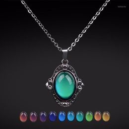 Mood Necklaces Retro Elliptic Jewelry Pendant Necklace Temperature Control Color Change Necklace Stainless Steel Chain1264Q