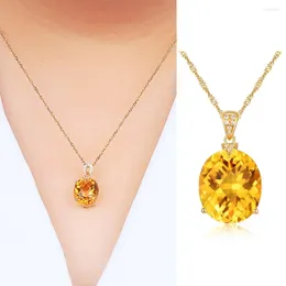 Pendant Necklaces Natural Citrine Jewelry Crystal Gold Color Chain Gemstone Necklace Wedding For Women Lover Gift