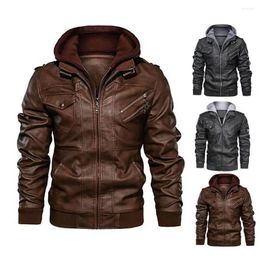 Men's Jackets Trendy Men Coat Hooded Leisure Autumn Jacket Faux Leather Hat Spring For Work