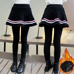 Leggings Tights Autumn Winter Gilrs Stripe Girls Skirt pants Cake Skirt Children 3 14 Year Warm Plus Velvet Thick Pants Kids 231218