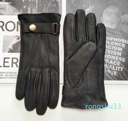 arched driving gloves with warm and breathable wool knitted lining and coral velvet leather gloves